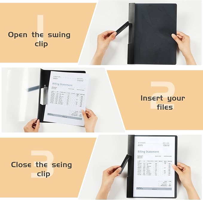 Maitys 50 Pack Clear Report Covers with Clip 11.4 x 9 Inch Presentation Folders Transparent Front Portfolio Folders for Letter Size(Black)