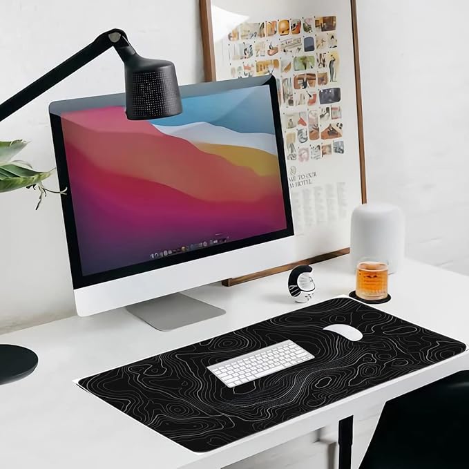 Topographic Mouse Pad, Extended Gaming (35.4x15.7 in), Desk Mat Laptop Waterproof Decor Writing for Work, Game, Office, Home - Topographic Contour