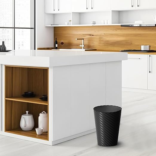 Bathroom Trash Can, 8 Pack 1.8 Gallons Small Trash Can with Trash Bags, Bathroom Garbage Can, Plastic Trash Bin, Round Waste Basket for Living Room, Bedroom, Office, Kitchen, Compact Space (Black)