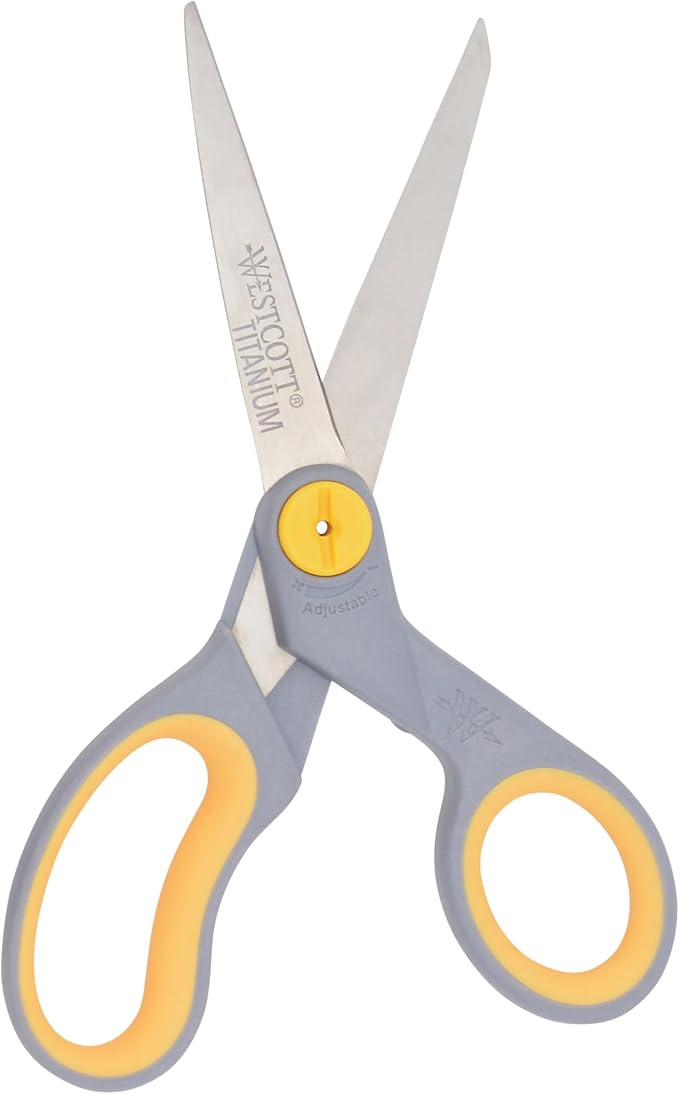 Westcott 8-Inch Titanium-Bonded Scissors with Adjustable Glide Feature for Office and Home - Gray/Yellow
