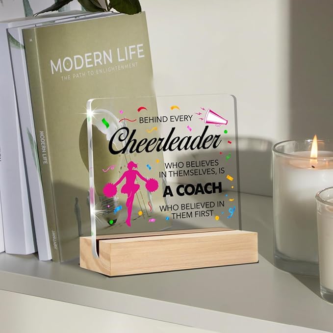 Cheer Coach Appreciation Gift - Clear Desk Decorative Sign, Thank You Acrylic Sign with Stand, Table Plaque Keepsake for Cheerleading Office Decor
