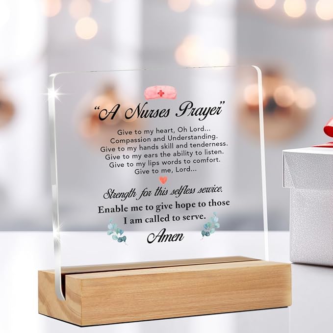 Nurse Gifts for Women, Inspirational Gifts for School Nurses Nursing Assistants RN Nurse Student, Nurse's Prayer Clear Acrylic Sign for Home Office Decor, 4 x 4 Inches