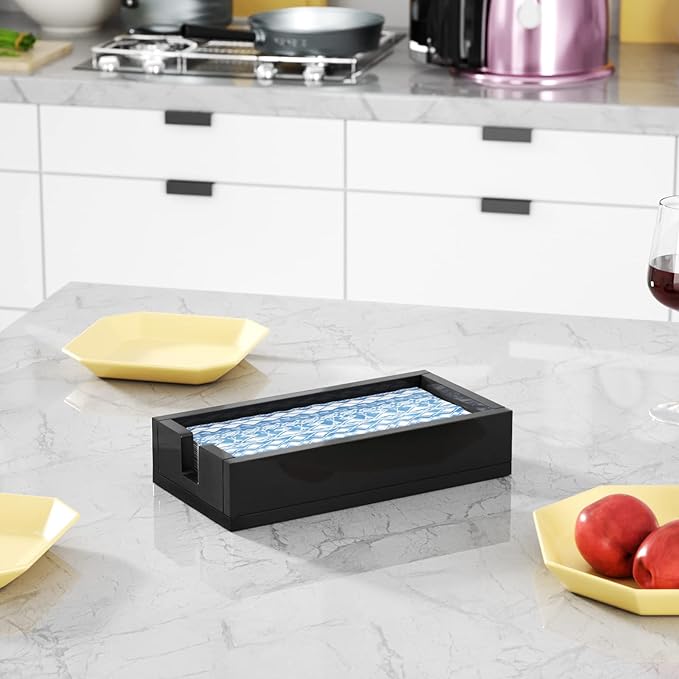 HIIMIEI Acrylic Napkin Holder for Bathroom, Black Acrylic Guest Towel Holder, Bathroom Napkins Guest Disposable Holder, Hand Towel Tray for Kitchen, Parties, Weddings, Party, Hotel, Restaurant(Black)