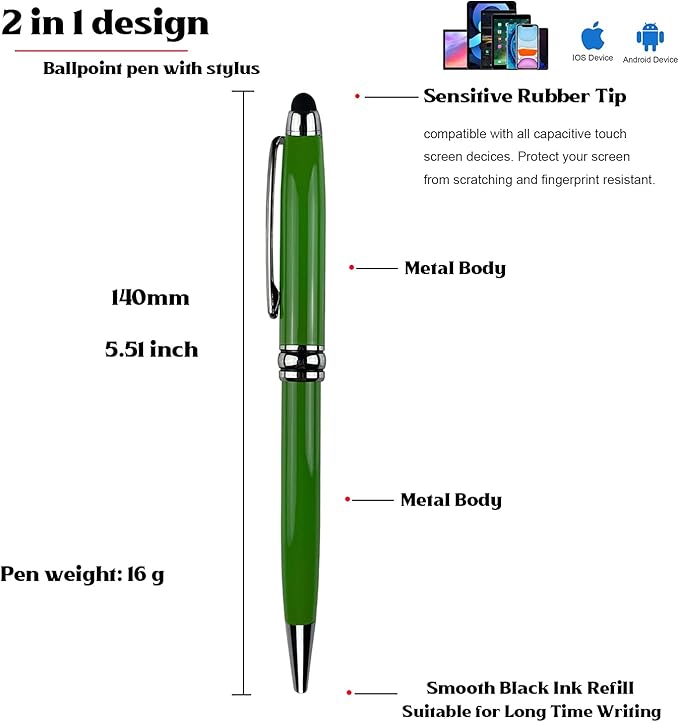 Ancolo Custom Executive Pens Stylus Tip School Writing Set Metal body - Engraved Personal Name pens - with Your Team Name or Slogan/Phone number/Address- 10 Pens/Box