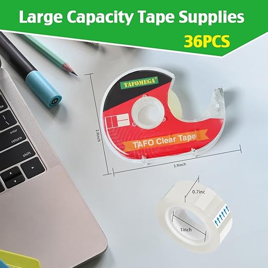 Clear Tape for Wrapping,Repairing and Adhesiving Smooth Cut Transparent Tape with Dispenser for Office & School Project 0.7 X 1000 Inch,36 Pack