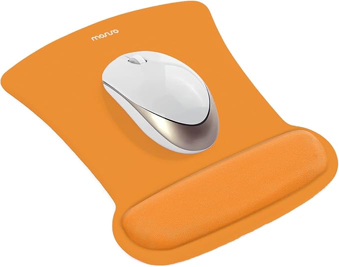 MOSISO Wrist Rest Support for Mouse Pad & Keyboard Set, Ergonomic Mousepad Non-Slip Base Home/Office Pain Relief & Easy Typing Cushion with Neoprene Cloth & Raised Memory Foam, Orange