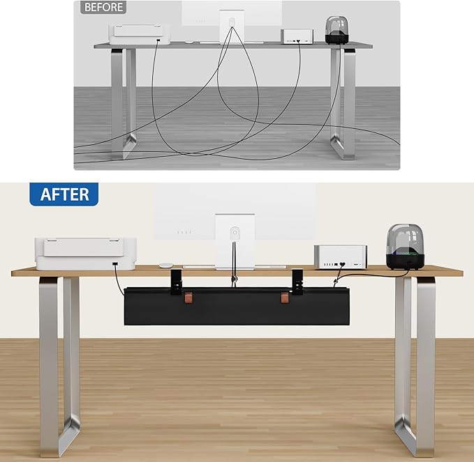 Zilink No Drill Under Desk Cable Management Tray 30" Cord Organizer for Table Clamp/Screw Mount Desk Cable Management Sturdy Waterproof Fabric Cord Hiders for Office, Home