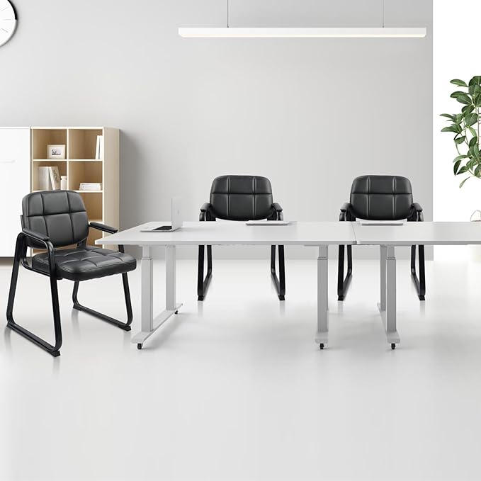 CLATINA Waiting Room Guest Chair with Bonded Leather Padded Arm Rest for Office Reception and Conference Desk Black with Sled Base 6 Pack