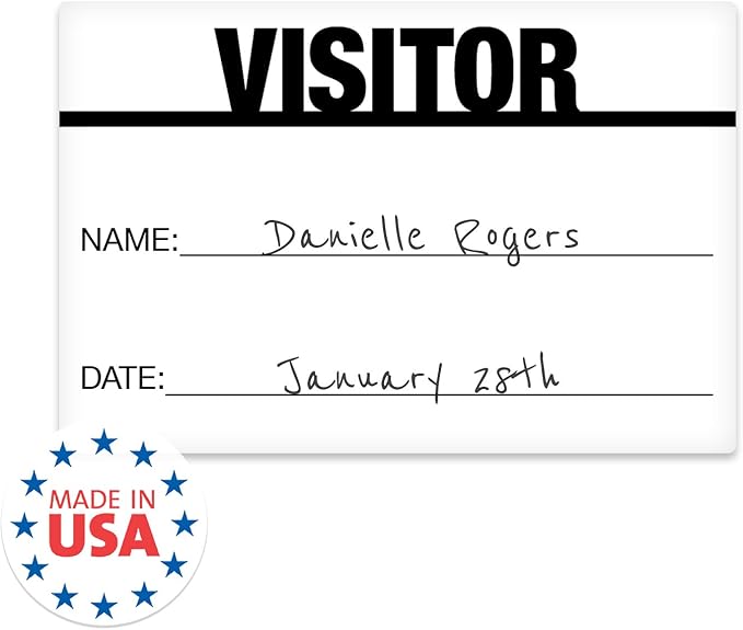 Black On White Visitor Pass / 500 Classic ID Labels/Safety Identification Badge Stickers / 2" x 3" Business Guest Pass Labels/Made in The USA