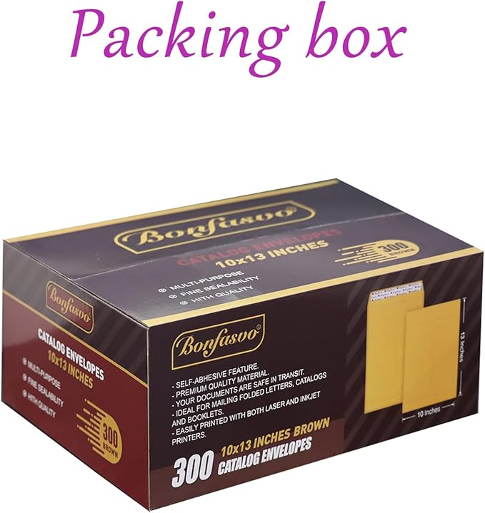 300 Pack 10x13 Brown Catalog Envelopes Peel & Seal Security Mailing Envelopes 120GSM Kraft Paper self Seal Envelopes for Invitations Papers Photos Documents Pictures Papers Files