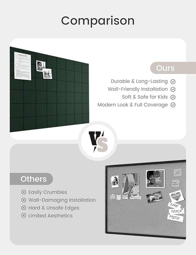 Bumusty Large Felt Bulletin Board 48" x 36" Cork Board Alternative-12 Pack with 70 Safe Removable Adhesive Tabs, Cork Boards for Walls Cork Board for Home Office Classroom Pin Board (Aurora Green)