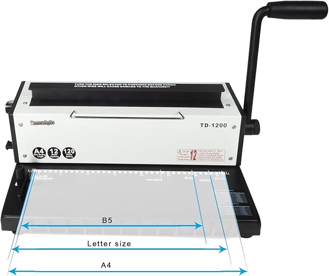 TD-1200 Binding Machine, 3:1 Pitch Wire Binder, Punching 12 Sheets/Binding 120 Sheets with Sturdy Metal Construction