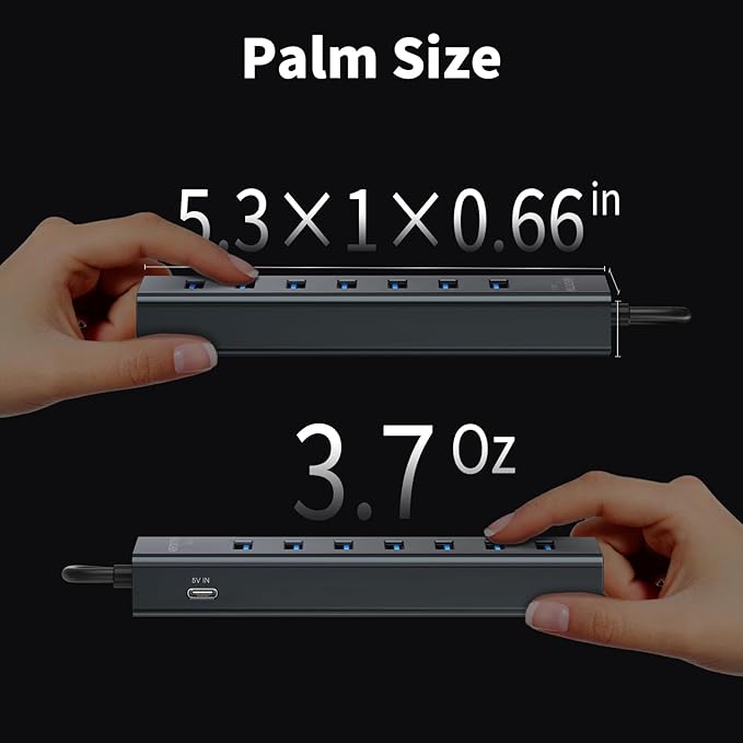 4Ft 7-Port USB 3.0 Hub for Desktop - Aluminium USB Extender Hub 5Gbps, USB Multiport Adapter, USB Splitter, USB Hub Long Cable for Desktop, PC, Flash Drive, Mobile HDD, Windows/XPS, 1.2m