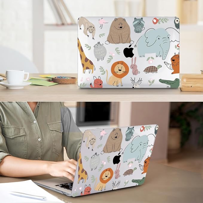 for MacBook Air 13 inch Case 2021 2020 2019 2018 A2337 M1 A2179 A1932, Plastic Hard Shell Case&Keyboard Cover&Screen Protector&Webcam Cover Compatible with MacBook Air 13" Retina, Cute Animal