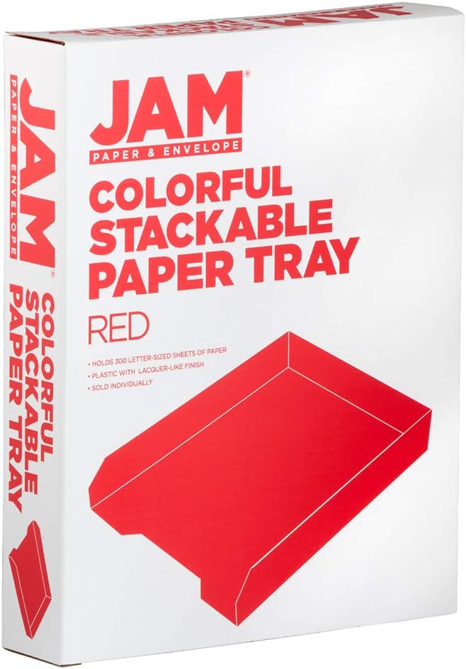 JAM PAPER Stackable Paper Trays - Red - Desktop Document, Letter, & File Organizer Tray - 2/Pack