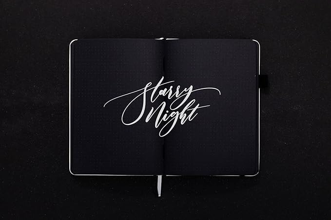 Black Paper Bullet Dotted Journal Notebook | B5 Starry Night by Scribbles That Matter | Free white gel pen | 160gsm Blackout no-bleed dot grid paper | For Men and Women | 7 x 10 in | Black