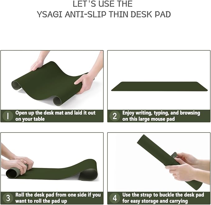 YSAGi Non-Slip Leather Desk Pad, Waterproof Laptop Computer Desk Keyboard Mat, Table Protector Blotter Mat, Large Mouse Pad for Office/Work/Home/Decor(Olive Green, 23.6" x 13.7")