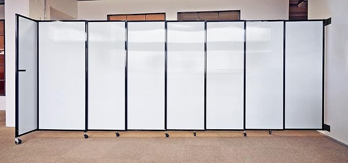 Wall-Mounted Sliding StraightWall Room Divider | Adjustable Widths | Locking Wheels | Room Separator | Up to 11'3" Wide x 7'6" Tall Red Fabric Panels