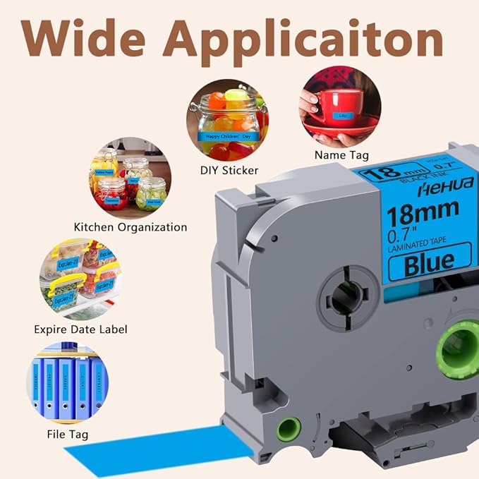 Hehua Tape Tze Tz 18mm 0.7 Laminated Blue Compatible for Brother P-Touch TZe-541 TZe541 TZ541 TZ541 Tape for Ptouch PT D400 D600 D610 P710bt, 3/4'' x 26.2ft Black on Blue, 3 Pack