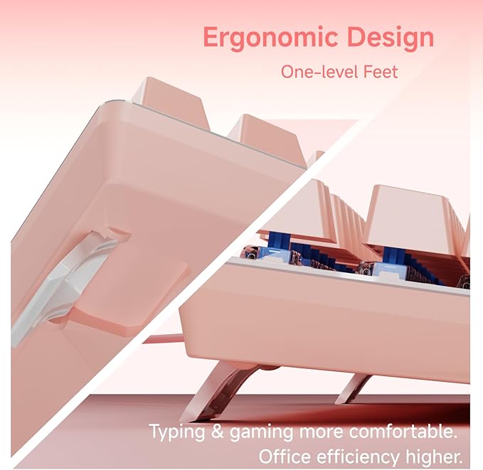 EWEADN TK100 Typewriter Keyboard Wired Mechanical Keyboard, 104 Keys Aesthetic Typewriter Keyboards with White Backlit, Anti-Ghosting, Blue Switch Wired Cute Keyboards-Pink