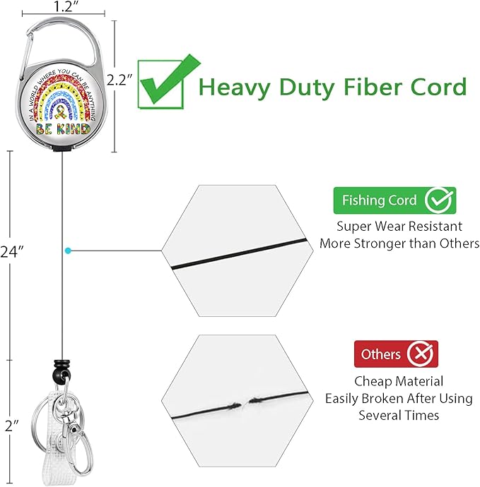 Autism Awareness Badge Reel Retractable Heavy Duty with 360°Swivel Carabiner Clip, Cute Rainbow ID Badge Holder, Nurse Teacher Gifts ID Card Holder Retractable Keychain Name Badge Clip