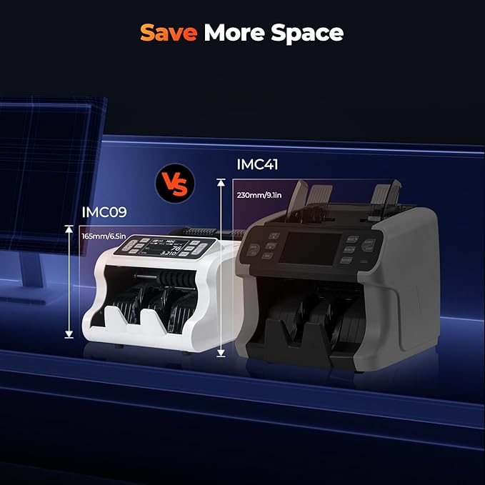MUNBYN IMC09 Mixed Denomination Money Counter Machine, Value Counting, UV/MG/IR/MT Bill Counter, 3.5" TFT Display Money Counting Machine, USD, EUR, MXN, CAD Cash Counter for Business (White)