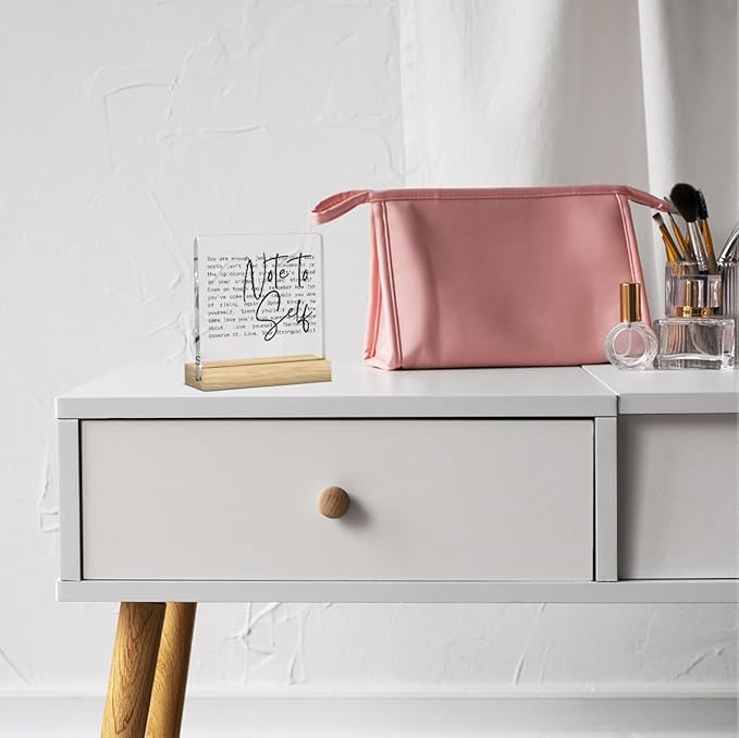 Inspirational Office Desk Decor, Positive Inspirational Quotes Desk Decor, Encourage Gifts for Women, Room Decoration for Teen Girls, Acrylic Sign With Wooden for Office Table Shelf-Note To Self