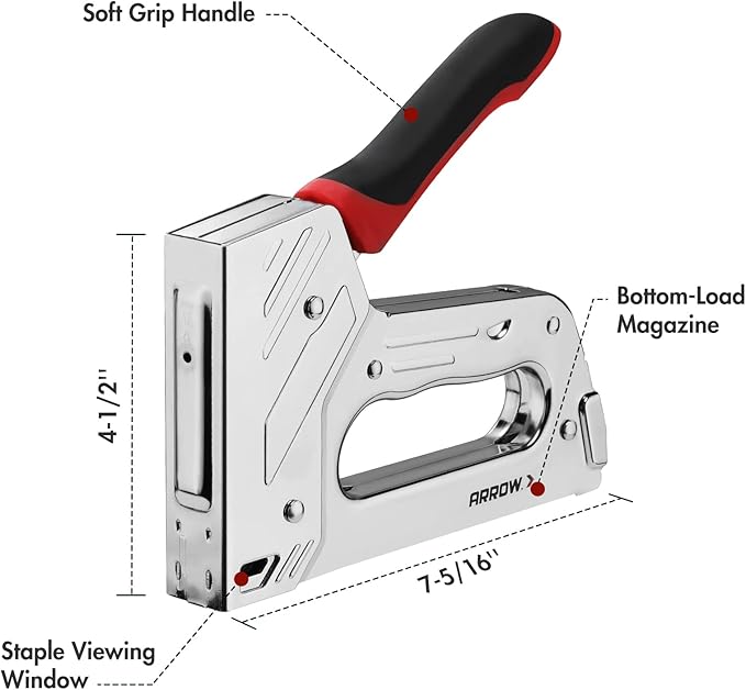 Arrow T55BL Staple Gun Kit, Heavy Duty Manual Stapler with 3750 Pieces T50 1/4", 3/8", 1/2" Staples, Soft Rubber Grip, for Upholstery Professional Projects