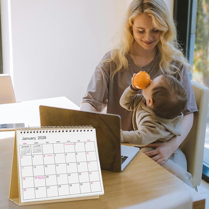 SKYDUE Small Desk Calendar 2025-2026, Jul. 2025 to Dec. 2026, 18 Months Small Desk Calendar with Planner Stickers, 8.5" x 7" Desktop Calendar Planner, Kraft