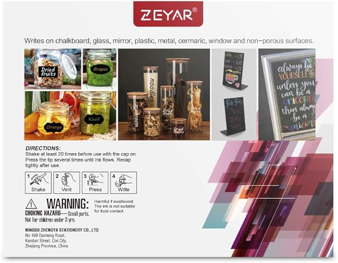 ZEYAR Liquid Chalk Marker-Wet Erase Marker, 24 Colors, 1.2mm Fine Tip for Detailed Drawing, Writes on Nonporous Chalkboards, Bistro Boards, Windows, Plastic and more (24 Colors)