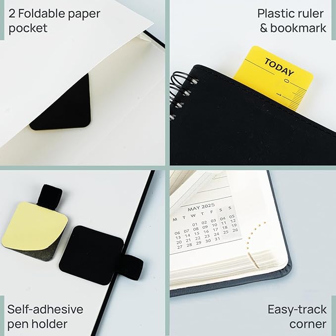 POPRUN 2025-2026 Academic Planner Spiral Bound, 8.5'' x 11.25'' Appointment Book (July 2025-June 2026) Quarter-Hourly Weekly Schedule, Leather Cover, Monthly Tabs, 2 Inner Pockets - Soft Pink