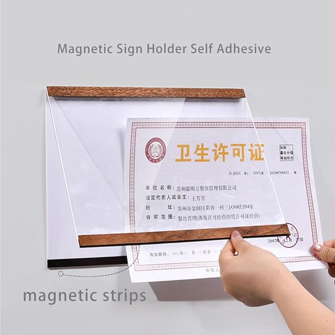Wall Mount Acrylic Sign Holder Self Adhesive Magnetic Display Frame Clear Document Frame for Office, Store, School, Home, Wall Picture Frame (Horizontal A3 297×420mm/11.69×16.54inches)