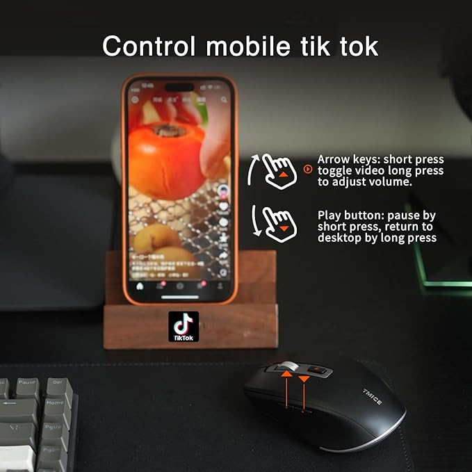 TMICE TKM01A Wireless Bluetooth Mouse Shots Controller Dual Mode (Bluetooth 5.0/ Wireless 2.4GHz) TikTok Controller and Mouse for iPhone, iPad, iOS, Android, Windows Black