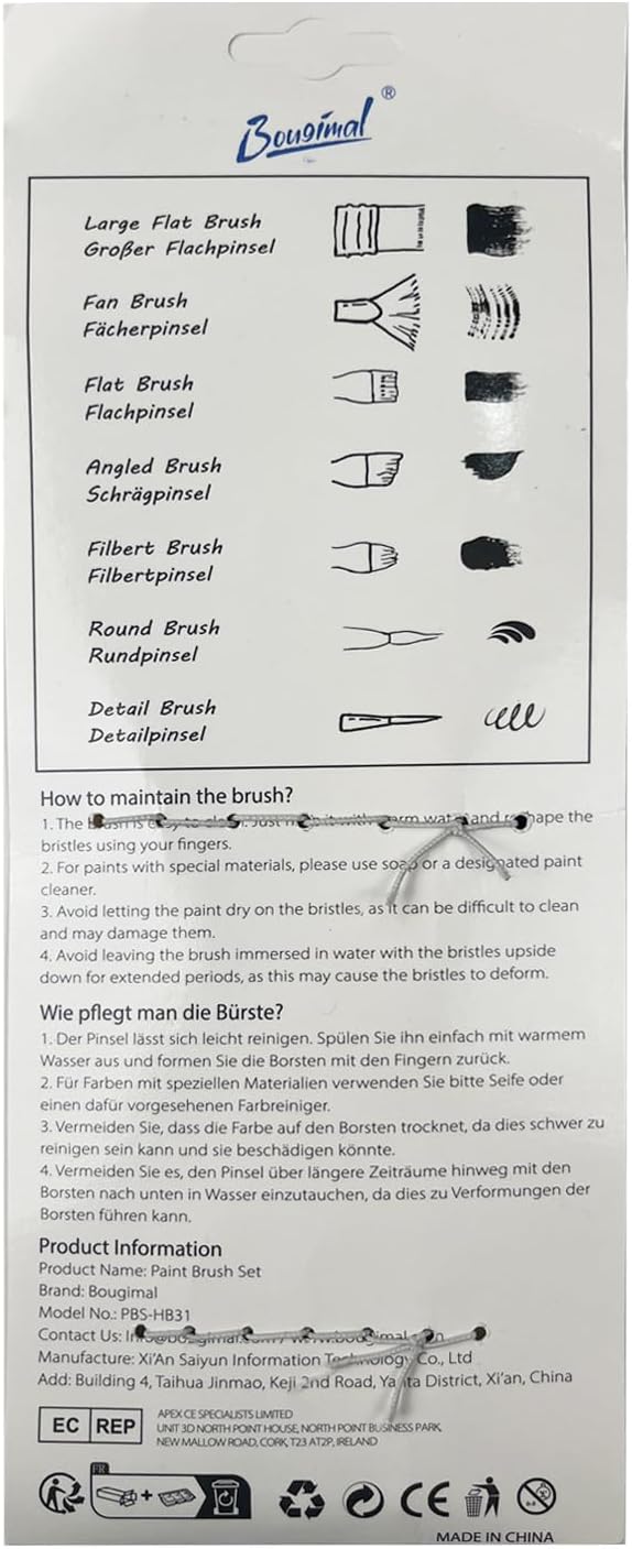 Bougimal 32 Pcs Paint Brush Set, Artist Paint Brushes for Acrylic Painting, Oil, Watercolor, Gouache, with Flat Round Filbert Fan Angle Detail Brush, Suitable for Artists and Beginners