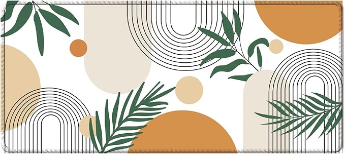 iCasso Extended Gaming Mouse Pad (35.4x15.7 in), Large 3mm Non-Slip Rubber Base Mousepad with Stitched Edges, Waterproof Keyboard Mouse Mat Desk Pad for Work, Game, Office, Home-Elm Leaf