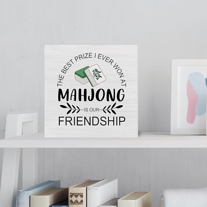 Mahjong Gifts for Players Women, Mahjong Friendship Wooden Sign, Farmhouse Home Living Room Desk Decor