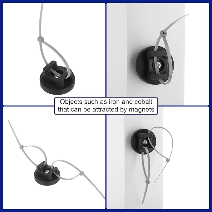 Yookeer 20 Pcs Magnetic Zip Tie Mount Base Black Magnetic Cable Clips Wire Holder Multipurpose Cable Ties Management Base Electrical Supplies for Wire (31 mm)