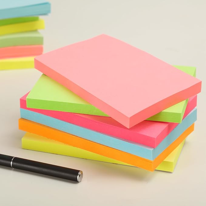 3 in x 5 in Large Sticky Notes, 76 x 127 mm 6 Pads Assorted Self-Stick Pads for Notebook,Office,School and Home,80 Sheets/Pad (24 Pads Brillant)
