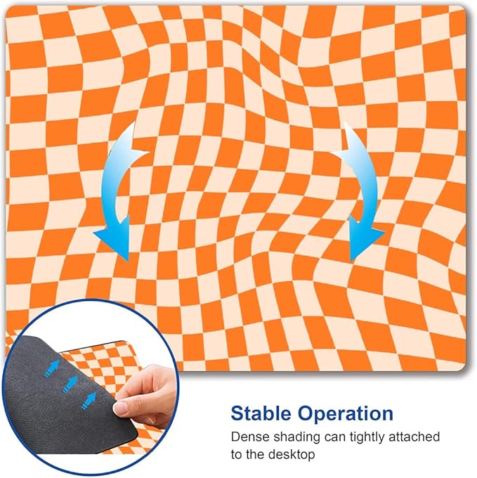 Mouse Pad, Orange Checkered Design Mouse Pad, Washable Square Cloth Mousepad for Office Laptop, Non-Slip Rubber Computer Mouse Pads for Wireless Mouse, Cute Mouse Pads for Desk