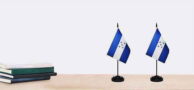 Honduras Flags Honduran Small Mini Desk Flags Set Small Mini Honduras Flags Table Flag with 13" Black Pole, Black Base and Spear Top, Miniature Honduras Deluxe Desktop Flag, Home Decoration, Office Decoration, Festival Celebrations(12 Pack )