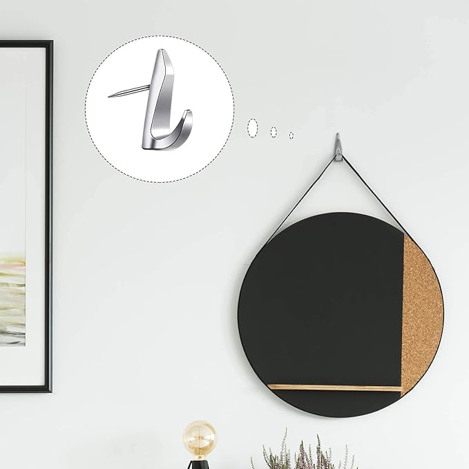 Ferraycle 30 Pieces Metal Push Pin Hangers 20 lbs Picture Hooks Zinc Alloy Thumb Tacks Hanging Hooks with Nails for Home Office Fabric Wall Wooden Board (Silver)