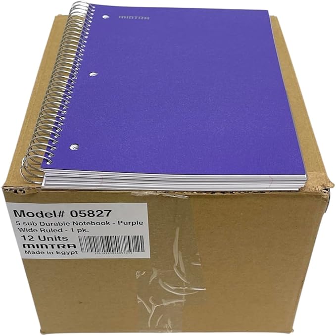 Mintra Office Durable Spiral Notebooks, 5 Subject (Purple, Wide Ruled 12pk)