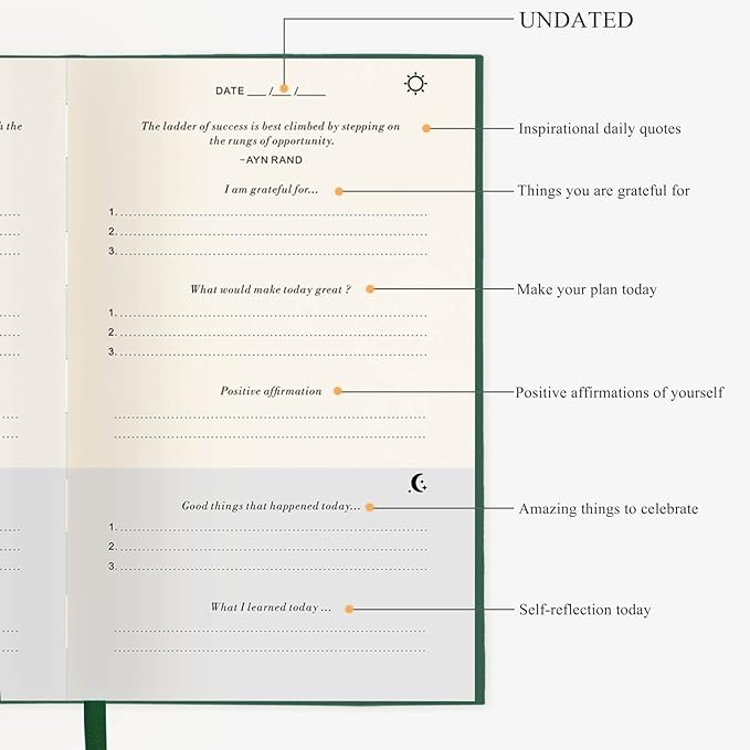 The Gratitude Journal - A Few Minutes a Day for More Happiness, Optimism, Affirmation & Reflection - An Effective Manifestation Guide Journal, Undated Daily Journals for Women & Men (Earth Green)