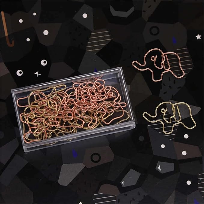OWLFAVO 36pcs Elephant Shape Paper Clips with Clear Box, Rose Gold and Yellow Gold, Funny Cute Paperclips Bookmarks Planner Clips for Fun Office Supplies School Gifts Wedding Decoration
