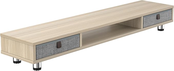 Fenge Monitor Stand, Dual Monitor Stand with 2 Drawers, Monitor Riser for 2 Monitors, Adjustable Height Computer Stand, Office Monitor Stands for Desk, Laptop, PC, TV, Printer