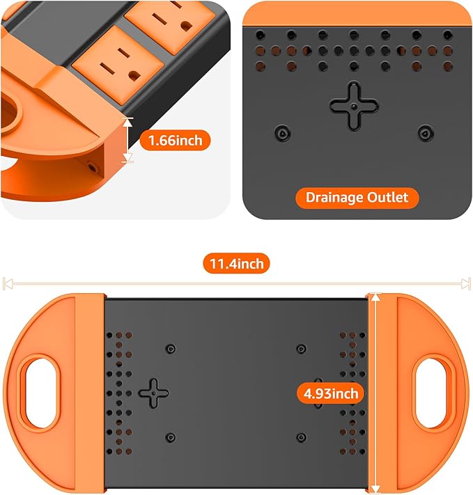 CCCEI Outdoor Power Strip Weatherproof with 8 Plug, Waterproof Extension Cord with Multiple Outlets, Christmas Exterior Garden Yard Surge Protector 10FT, Orange.