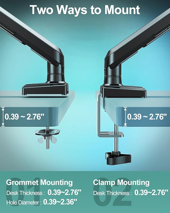 Dual Monitor Mount for 2 Monitors up to 32 inches, Height Adjustable Gas Spring Double Computer Stand, Two Display Desk Mount Holder, Each Monitor Arm Holds Max 22lbs, VESA Mount, Black, Freelift Pro