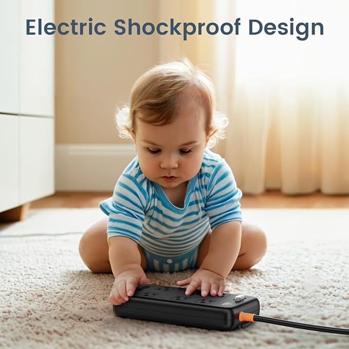 Power Strip Weatherproof, 10-in-1 Surge Protector with 6 Wide Outlets 2USB A and 2USB C,1875W/15A,10FT Flat Plug Multi-Plug Outdoor Extension Cord for Indoor Outdoor, UL FCC Listed