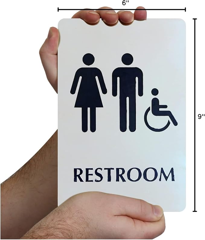 SmartSign 6 x 9 inch Unisex Restroom Sign with Men/Women/Handicap Accessible Wheelchair Pictograms, 40 mil Stainless Steel Metal, Engraved, Door/Wall Mount Bathroom Sign, Silver and Black