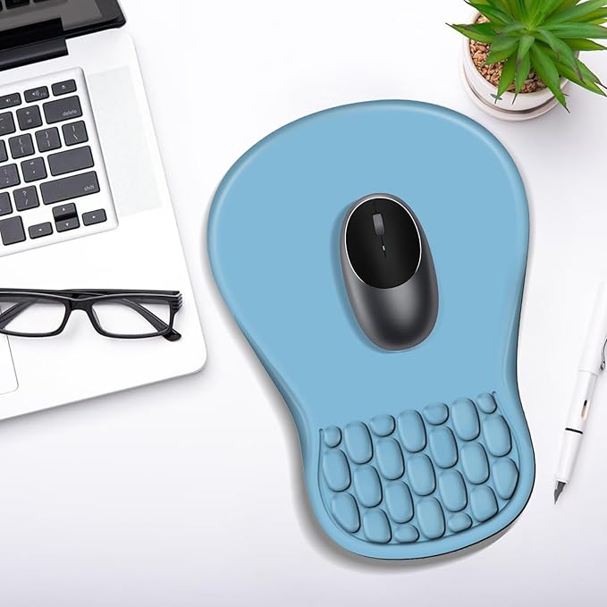 YIWEI Ergonomic Mouse Pad with Wrist Rest Support, Mousepad with Comfortable Memory Foam Wrist Rest and Non-Slip PU Base for Pain Relief, Computer, Laptop, Office, Home (Blue)